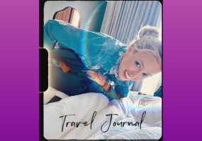 Selfie of Chelle that says "Travel Journal"
